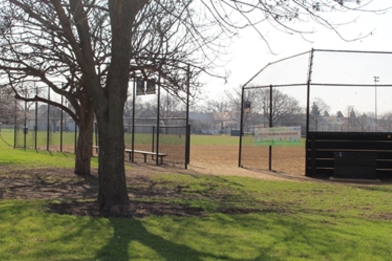 Empty baseball field on a sunny day.