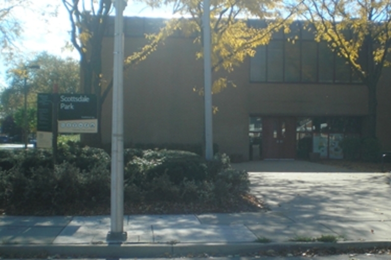 Southside Park field house on a sunny autumn day.