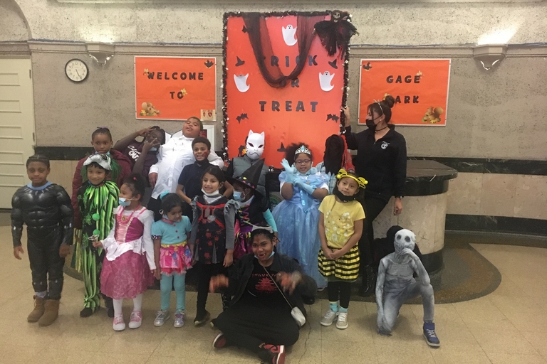 Children in Halloween costumes at Gage Park.