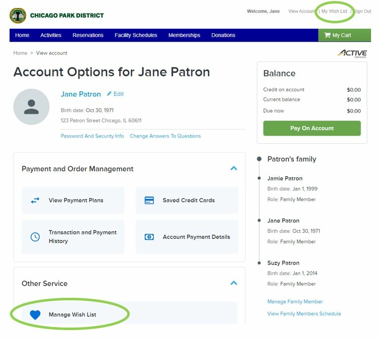Manage Wish List button.