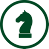 Dark green knight chess piece icon.
