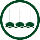 Three sailboats on water.
