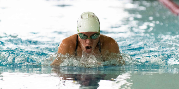 A swimmer is in a pool