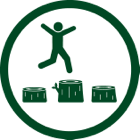 Figure jumping over tree stumps.
