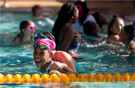 Children swimming in a pool